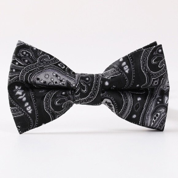 Bow Tie Black White Silver Paisley Adjustable NWT - Picture 1 of 2